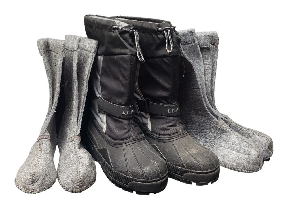 L.L Bean Black Nylon Warm Insulated Waterproof Winter Skiing Snow Mid Calf Boots